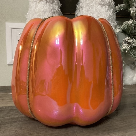 Rae Dunn I ONLY HAVE PIES FOR YOU ORANGE LUSTRE CERAMIC PUMPKIN PLANTER - Picture 3 of 11